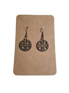 Round Metal Cross Cutout Drop Earrings Lightweight Design Jewelry Hook Fastening